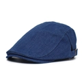 Navy blue denim beret cap with adjustable metal side buckle and twill texture - Adjustable / Navy Blue