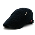 Navy blue cotton flat cap for men featuring diamond quilted stitching and metal logo - Adjustable / Navy Blue