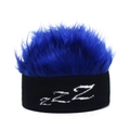 Lustige ZZZ-Strickmütze mit Perücke, blauem Kunsthaar und schwarzem Stirnband für Unisex - Schwarzer Hintergrund + Königsblau