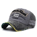 Vintage baseballpet in gewassen grijs met Rock Shark-borduurwerk en versleten rand - Rock Shark Geborduurd / Gewassen Grijs