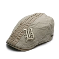 Khaki Retro Schiebermütze mit braunen Streifen und gesticktem goldenem B für Damen Herren - Verstellbar / Khaki