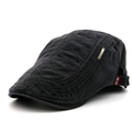 Men's dark grey cotton flat cap with quilted stitching and adjustable strap back - Adjustable / Dark Gray