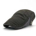 Olive green and grey patchwork cotton flat cap with embroidery and contrast stitching - Adjustable / Army Green