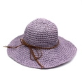 Purple raffia straw sun hat with wide brim and brown ribbon bow for summer beach - M (56-58cm) / Purple