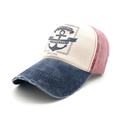 Berretto da baseball marittimo lavato vintage con ricamo ancora e cuciture a contrasto - Regolabile / Blu navy
