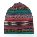 Retro tribal pattern knitted slouchy beanie hat featuring ethnic geometric weaving textures - Red