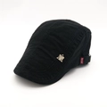 Classic black cotton beret cap for men with silver eagle metal logo and vintage style - Adjustable / Black