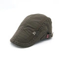 Vintage cotton flat cap in dark taupe with metal eagle badge and side embroidery - Adjustable / Army Green