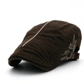 Béret rétro marron en coton avec broderie de lettres et boucle arrière réglable - Réglable / Café