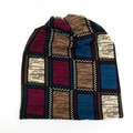 Kleurrijke gebreide muts met ruitpatroon in bordeaux, blauw en beige vintage - Blauw