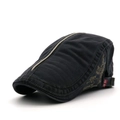Béret plat en coton noir pour homme avec broderie latérale et boucle en métal réglable - Réglable / Gris clair