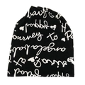 Black dual-layer cashmere-like knit beanie with white cursive letter print for women - Black