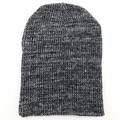Close-up of black and white marl knit beanie showing fine soft yarn texture details - Gray