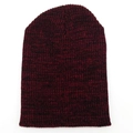 Knitted beanie hat in dark red and black marl blend yarn, classic unisex cuffed style - Burgundy