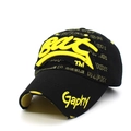 Detail of 3D BAC embroidery and street style yellow prints on black baseball cap - Black And Yellow