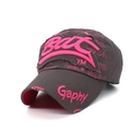 Distressed dark grey baseball cap with pink BAC embroidery and stylish ripped details - Grey with Berry Red Letters