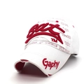White baseball cap with red 3D embroidery and hiphop print in a street style design - White/Rose Red