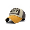 Retro distressed baseball cap featuring yellow brim and motors racing team patch - Yellow Brim Coffee Top