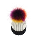 Gray and black ribbed knit beanie with a large colorful pompom for autumn winter warmth - Adult / Grey + Black