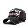 Cappellino da baseball in cotone grigio scuro slavato con toppe e ricamo laterale - Regolabile / Nero