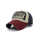 Vintage washed denim baseball cap with motors patch in burgundy and khaki color - Wine Red Brim Navy Top