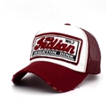 Vintage burgundy trucker hat with embroidered patch and distressed brim for outdoor sports - Adjustable / Burgundy