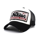 Cappellino trucker vintage bianco e nero con patch ricamata e visiera consumata - Regolabile / Nero