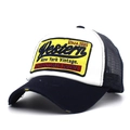 Cappellino trucker retrò in mesh bianco e blu con toppa ricamata Western gialla - Regolabile / Blu Marino e Bianco