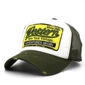 Retro-Western-Trucker-Cap mit olivgrünem Schirm und gelbem Vintage-Stickerei-Patch - Verstellbar / Olivgrün/Weiß