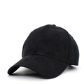 Detailed close-up showing the matte texture and stitching of a black faux suede baseball cap - Black
