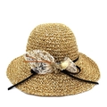 Élégant chapeau de paille pour femmes avec fleur en dentelle blanche et résille noire - Khaki