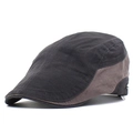 Men's retro cotton flat cap with side patchwork panels and metal branding detail - Adjustable / Gray