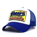 Blau-weiße Mesh Trucker Cap mit Western-Vintage-Patch und abgenutztem Schirm - Verstellbar / Blau/Weiß
