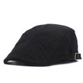 Classic black cotton newsboy cap for men featuring embroidery and metal side buckles - Adjustable / Black