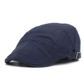 Navy blue cotton flat cap for men featuring adjustable side metal buckles and vintage style - Adjustable / Navy Blue