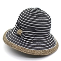 Cappello parasole estivo da donna a righe bianche e nere con fiocco in paglia marrone - Nero