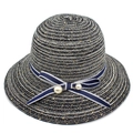 Cappello da sole a tesa larga da donna con paillettes, nastro blu e perle per la spiaggia - Nero
