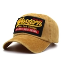 Vintage washed cotton baseball cap in mustard yellow with Western embroidery patch - Adjustable / Yellow
