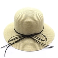 Beigefarbener Strohhut mit schwarzer Kordelschleife für Damen Sommer Strand Sonnenschutz - Beige