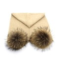 Winterlicher Strickschal für Kinder mit zwei flauschigen Kunstpelz-Bommeln in Beige - Erwachsene / Khaki
