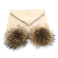 Winter-Strickschal in Beige für Eltern und Kind mit flauschigen Pelz-Pompons - Erwachsene / Beige