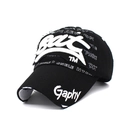 Distressed black cotton baseball cap with white 3D embroidery and frayed edge detail - Black with White Letters