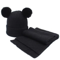 Set sciarpa e cappello in maglia per bambini con doppi pompon in finta pelliccia neri - Nero