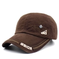 Brown cotton baseball cap with GSIOR embroidery and silver maple leaf badge in side view - Adjustable / Coffee