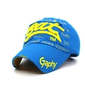 Blue hip-hop baseball cap with yellow BAT embroidery and distressed vintage details - Blue/Yellow