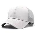 Detail of light gray mesh trucker hat showing reinforced stitching and breathable netting - Adjustable / Light Gray