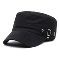 Classic black cotton canvas cadet cap with silver buckles and metal rivets on side - One Size / Black