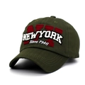 Army green NY baseball cap with red and white 3D embroidery and vintage 1946 design - Adjustable / Green