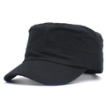 Detailed view of the stitching and canvas texture on a classic black cotton cadet hat - Adjustable / Black