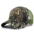 Classic outdoor camouflage trucker baseball cap with green breathable mesh and curved brim - Camo Black